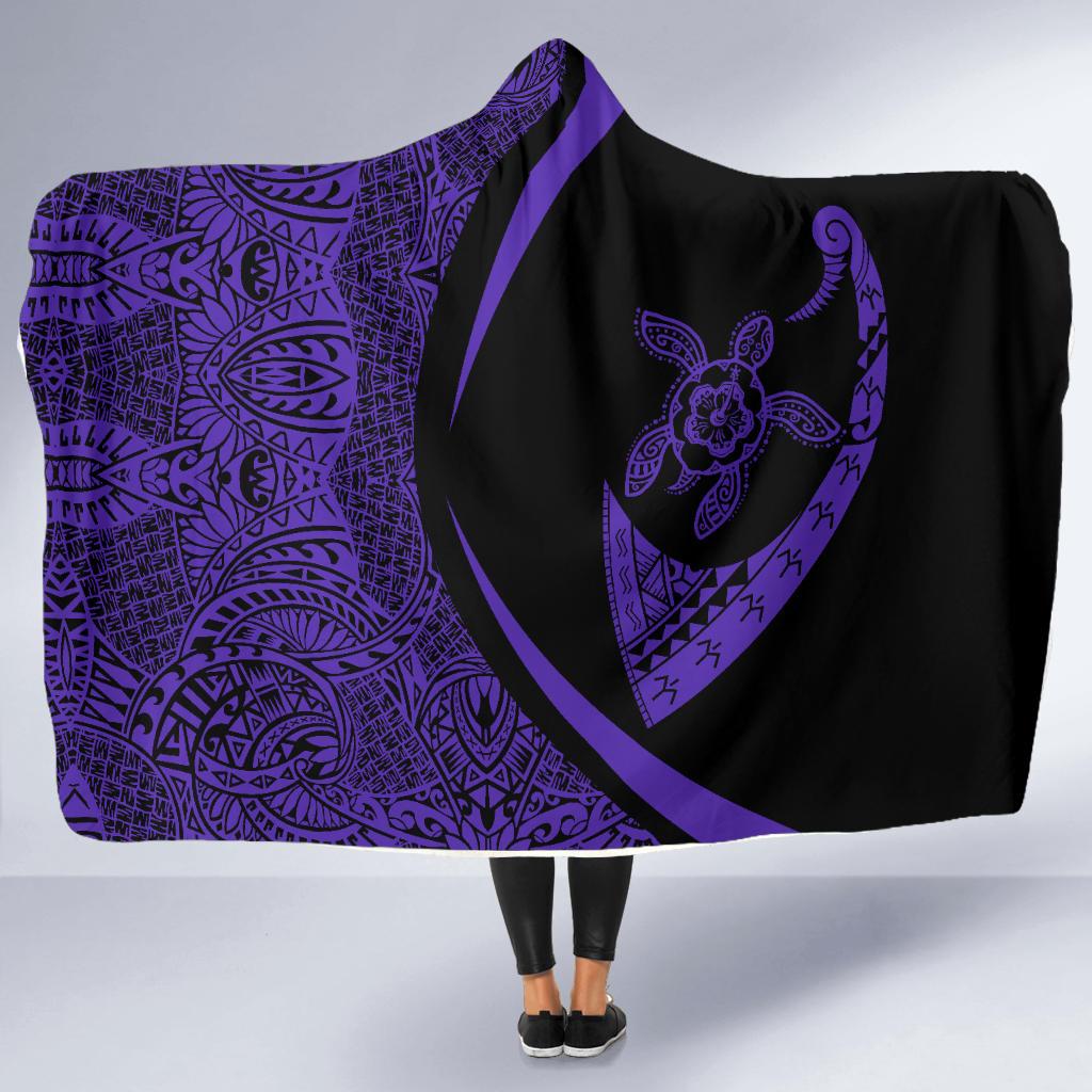 Hawaii Turtle Fish Hook Polynesian Hooded Blanket Purple - Circle Style - Polynesian Pride