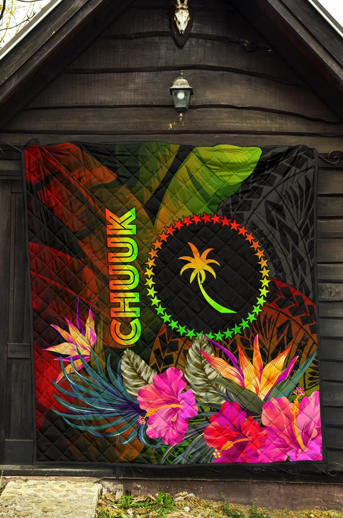 Chuuk Polynesian Premium Quilt - Hibiscus and Banana Leaves - Polynesian Pride