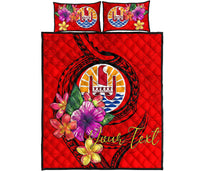 Tahiti Polynesian Custom Personalised Quilt Bed Set - Floral With Seal Red - Polynesian Pride