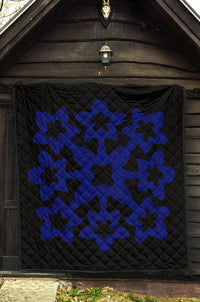 Hawaiian Premium Quilt Royal Pattern - Black And Blue - A1 Style - Polynesian Pride