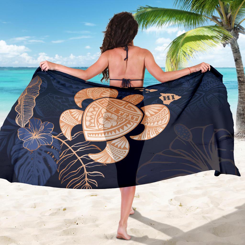 Personalized - Hawaii Kakau Polynesian Turtle Map Sarong - Indigo - Polynesian Pride