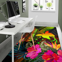 Papua New Guinea Polynesian Personalised Area Rug - Hibiscus and Banana Leaves - Polynesian Pride