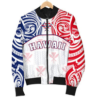 Hawaiian Kanaka Men's Bomber Jacket Flag Nation Demodern White AH - Polynesian Pride