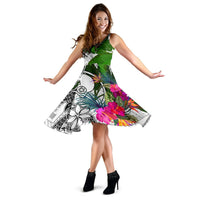 Yap Midi Dress White - Turtle Plumeria Banana Leaf - Polynesian Pride