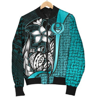 Pohnpei Micronesia Men's Bomber Jackets Turquoise - Turtle With Hook - Polynesian Pride