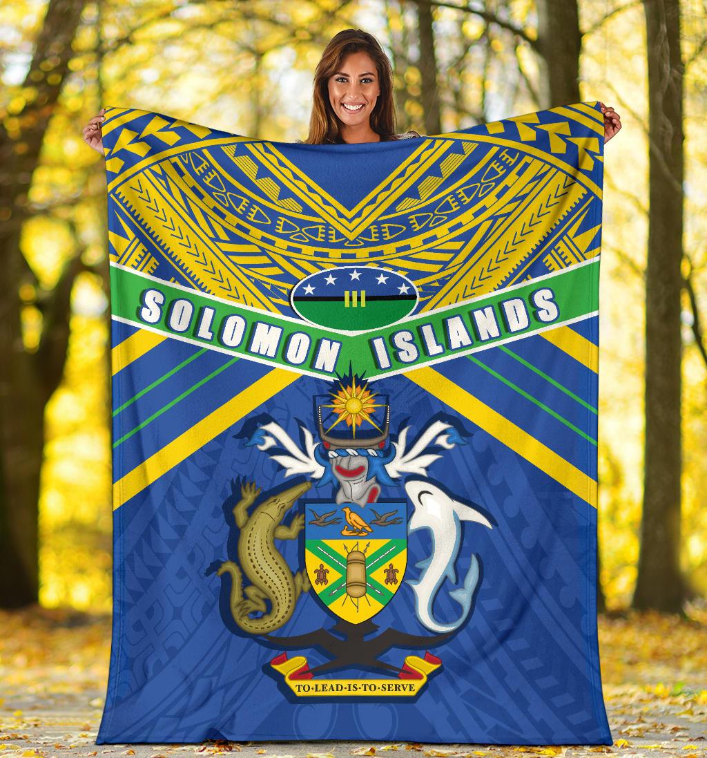 Solomon Islands Premium Blanket Simple Coat Of Arms Rugby - Polynesian Pride