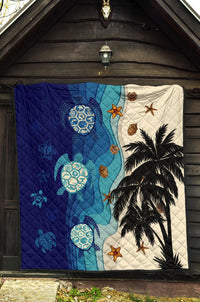 Hawaiian Sea Turtle Symbol Palm Premium Quilt - Polynesian Pride
