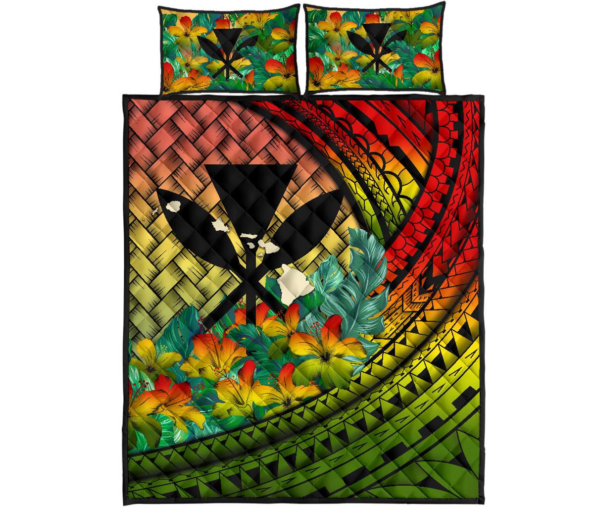 Kanaka Maoli (Hawaiian) - Quilt Bed Set Lauhala Polynesian Hibiscus Reggae Reggae - Polynesian Pride