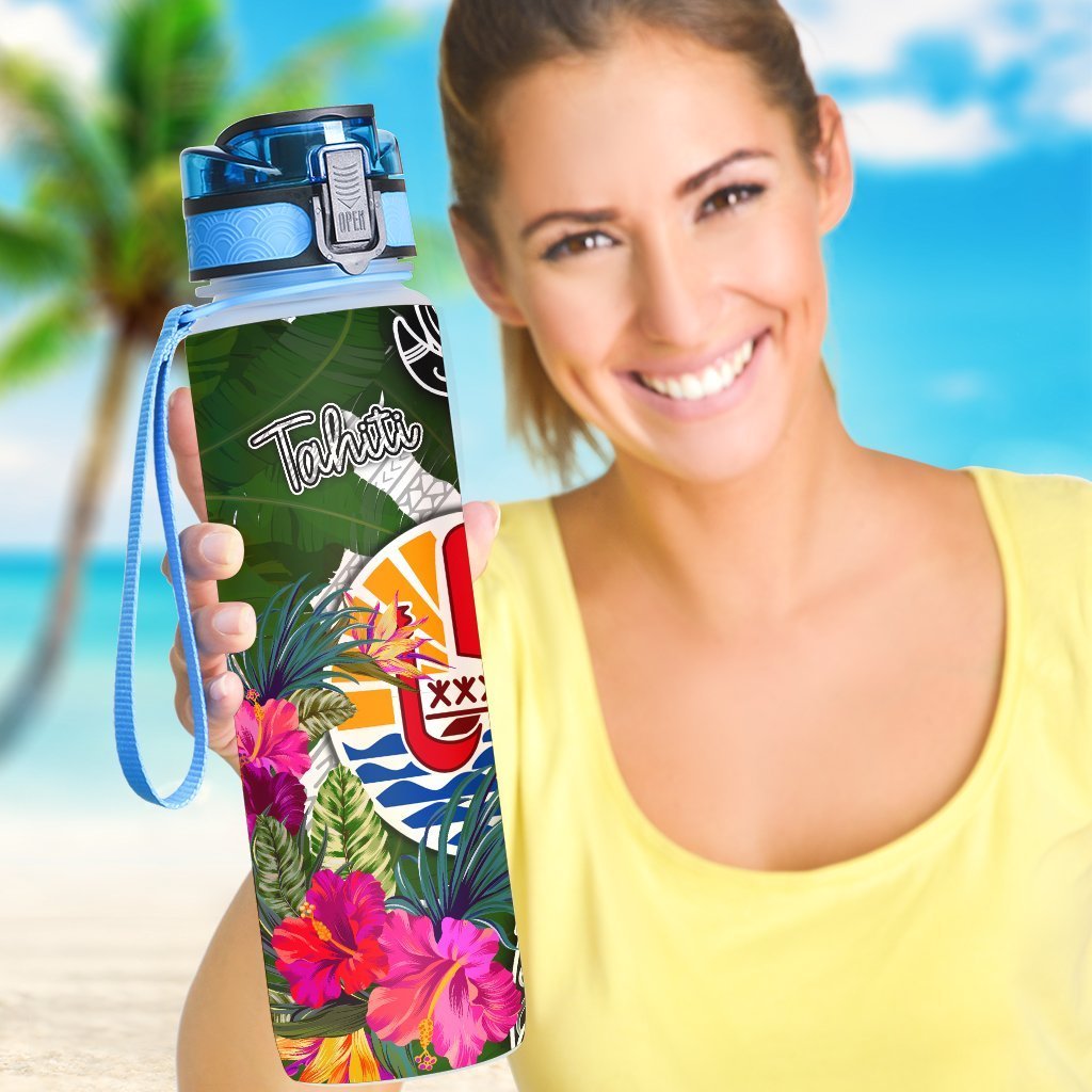 Tahiti Hydro Tracking Bottle White - Turtle Plumeria Banana Leaf - Polynesian Pride
