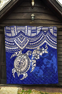 Tonga Polynesian Premium Quilts - Tonga Coat Of Arms & Blue Turtle Hibiscus - Polynesian Pride