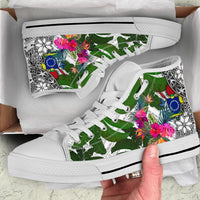 Cook Islands High Top Shoes White - Turtle Plumeria Banana Leaf - Polynesian Pride