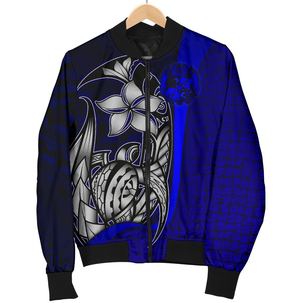 Tonga Micronesia Men's Bomber Jackets Blue - Turtle With Hook - Polynesian Pride