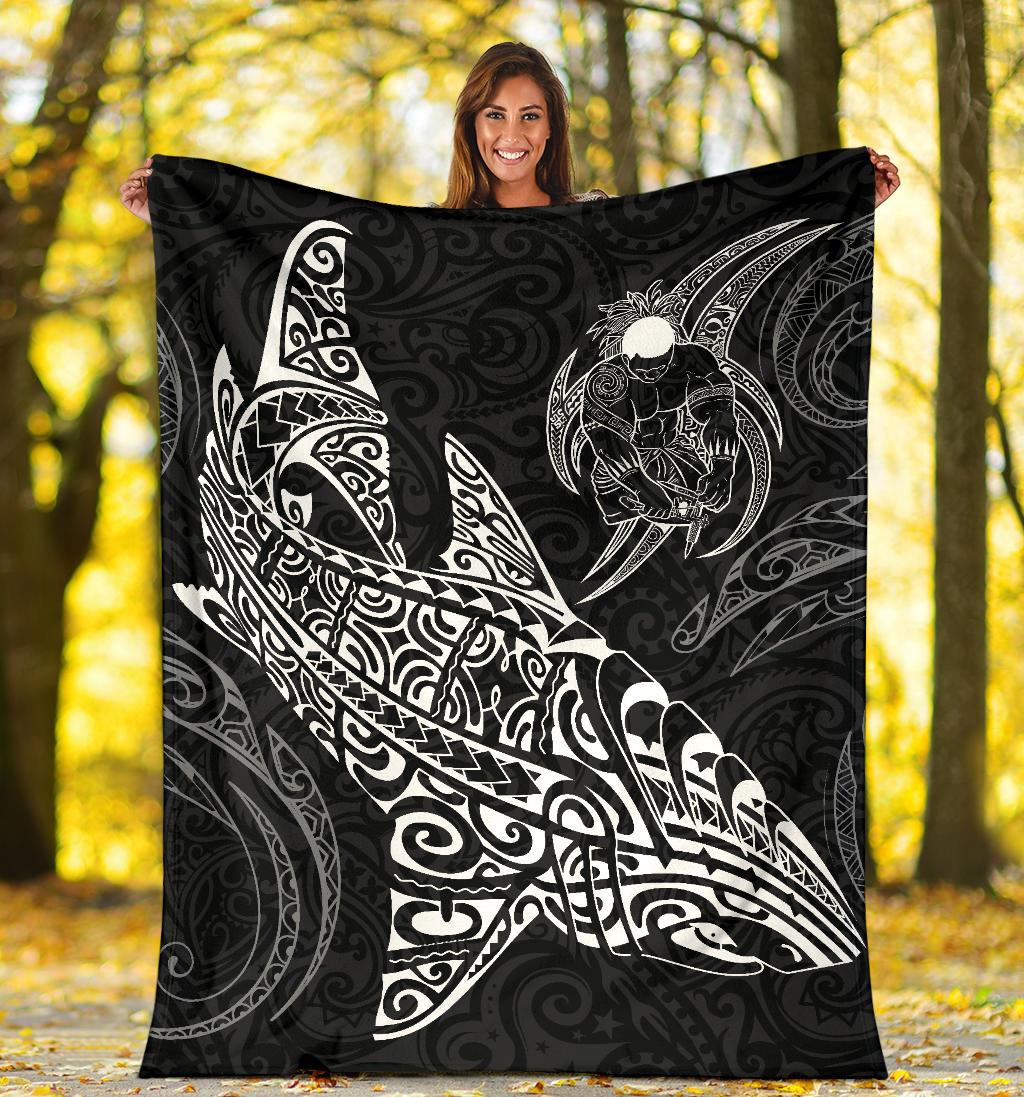Shark Polynesian Blanket - Polynesian Tattoo Black White - Polynesian Pride
