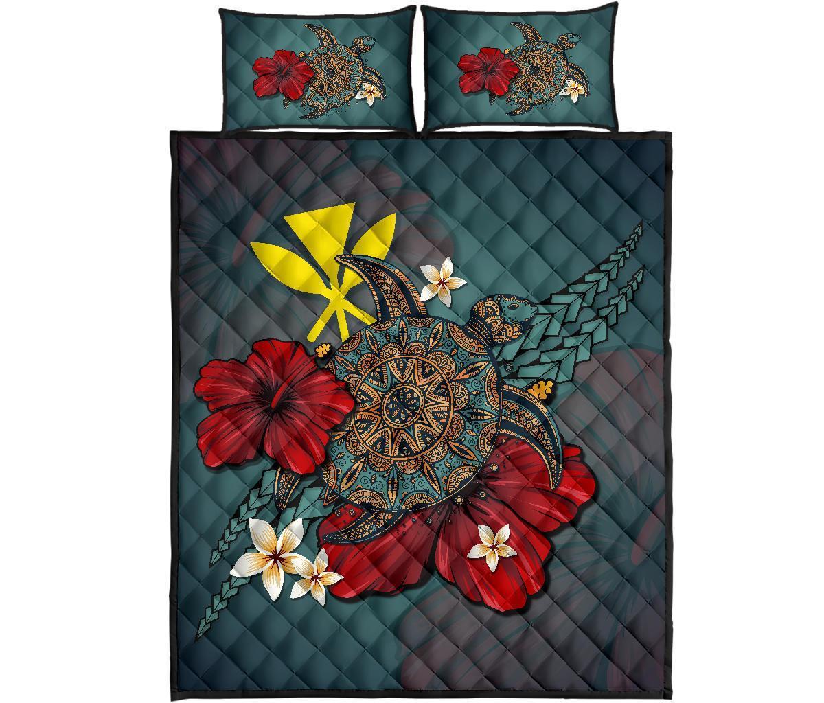 Kanaka Maoli (Hawaiian) Quilt Bed Set - Blue Turtle Tribal Blue - Polynesian Pride