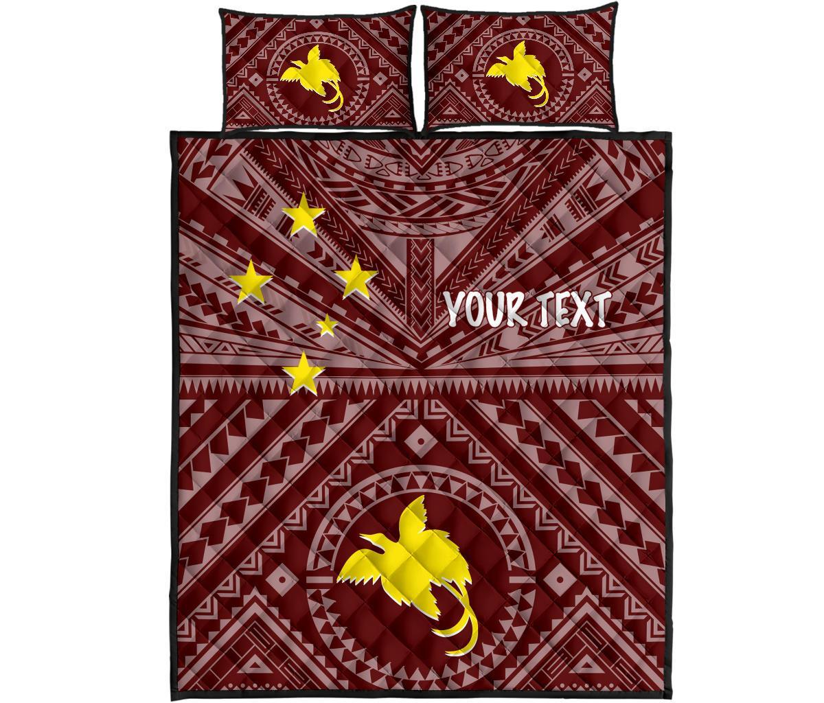 Papua New Guinea Personalised Quilt Bed Set - Flag With Polynesian Patterns (Red) - Polynesian Pride