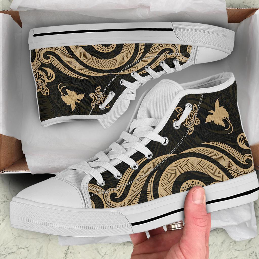 Papua New Guinea High Top Canvas Shoes - Gold Tentacle Turtle - Polynesian Pride