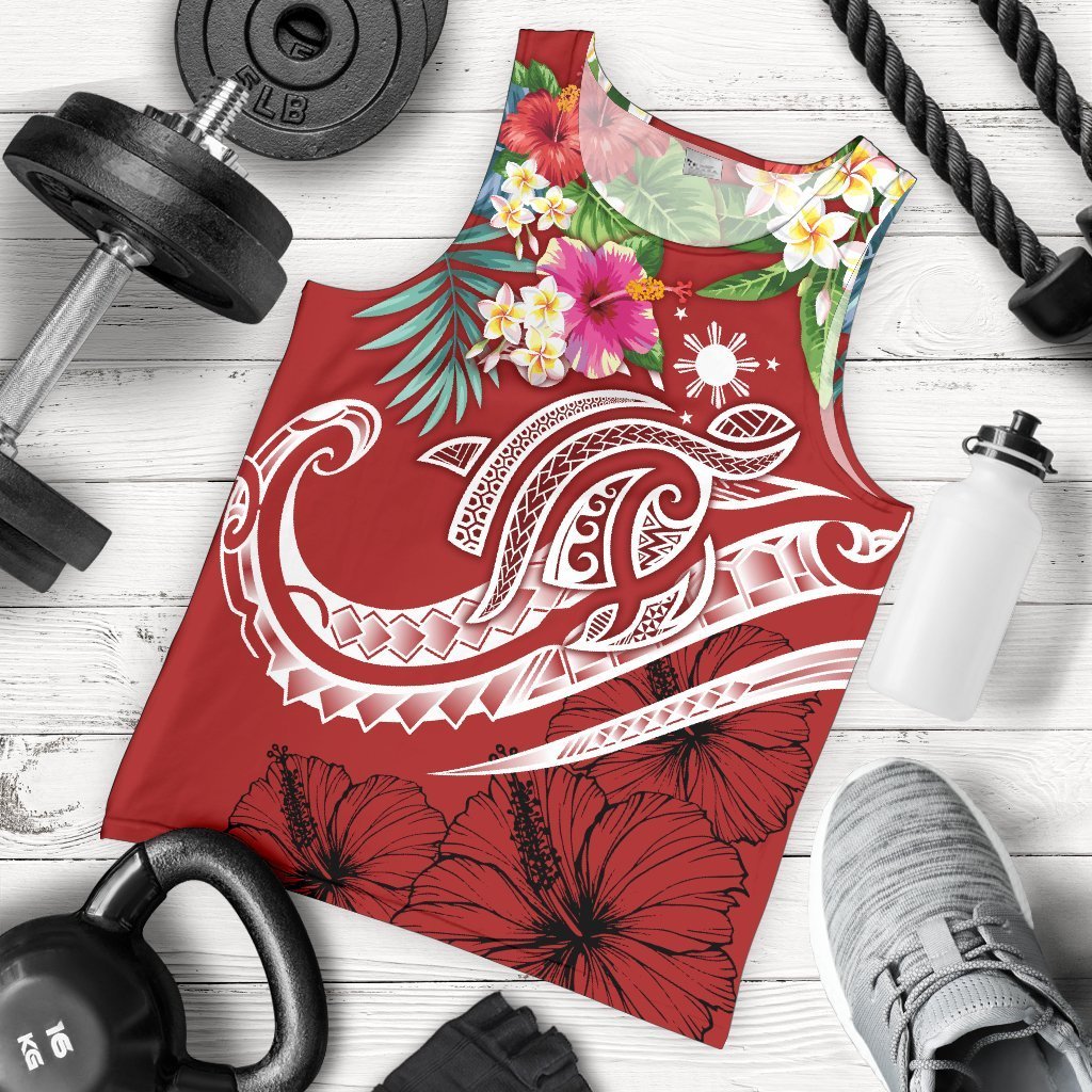 The Philippines Men's Tank Top - Summer Plumeria (Red) Red - Polynesian Pride