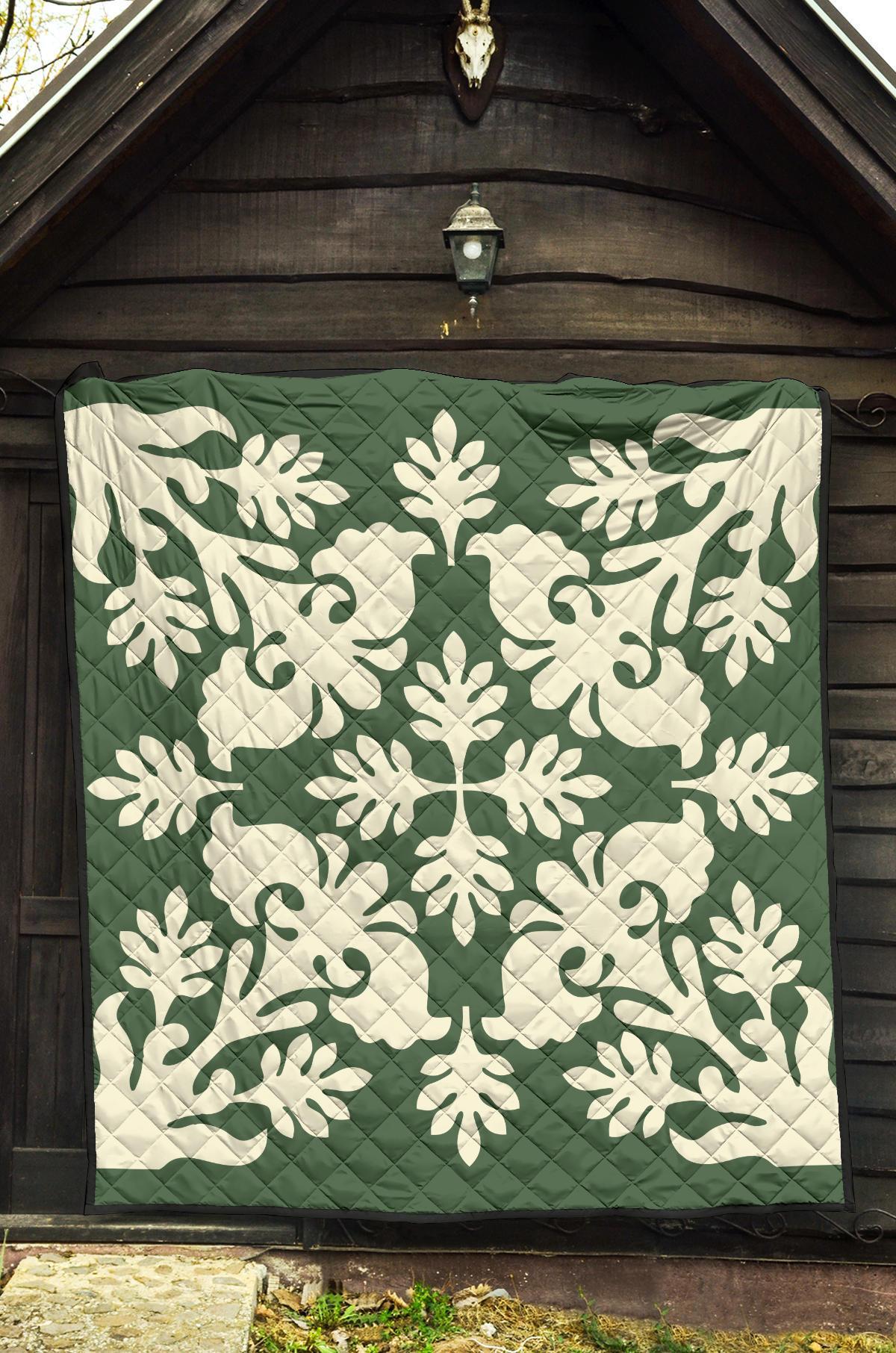 Hawaiian Flower Tropical Pattern Premium Quilt - Green - Argu Style - AH - Polynesian Pride