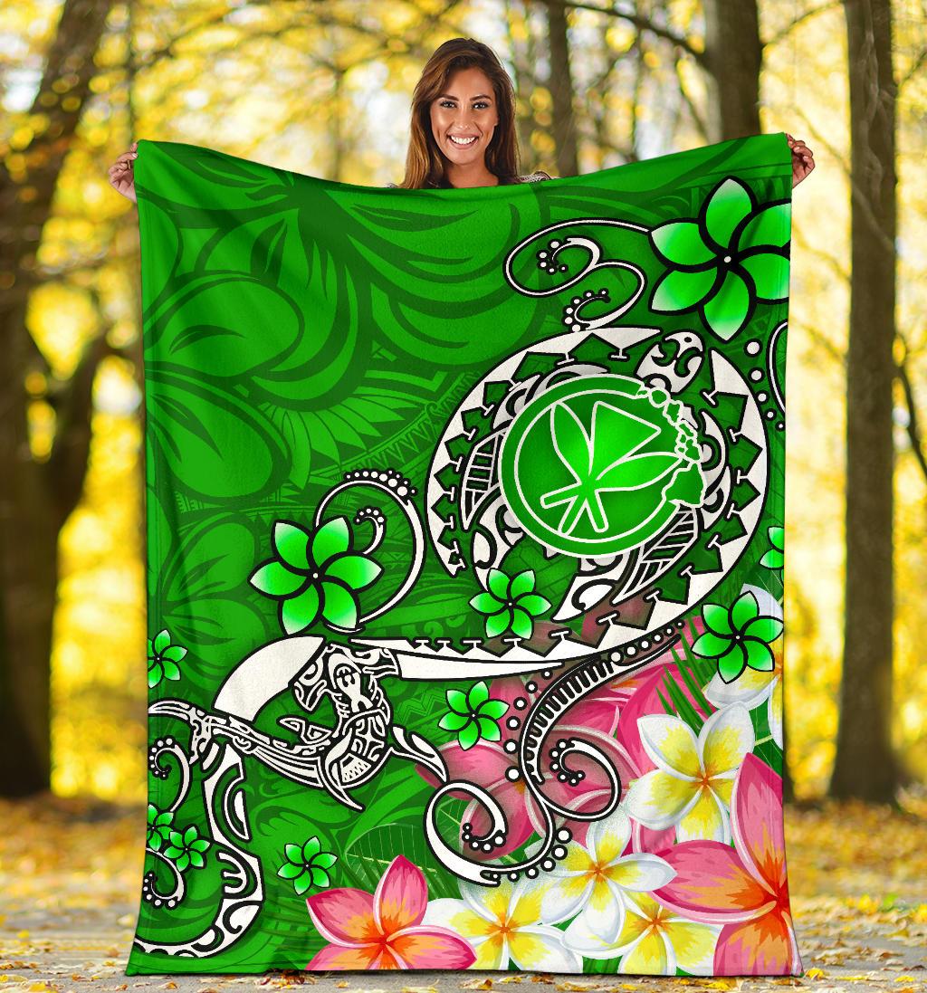 Hawaii Premium Blanket - Turtle Plumeria Polynesian Tattoo Green Color - Polynesian Pride
