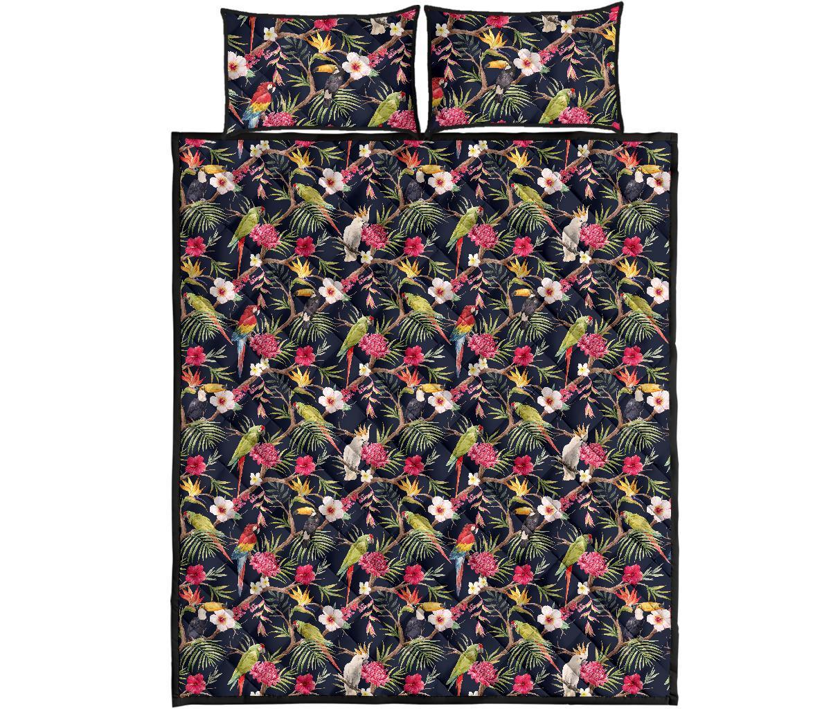 Hawaii Quilt Bed Set Tropical Hibiscus Strelitzia Palm Leaves AH - Polynesian Pride