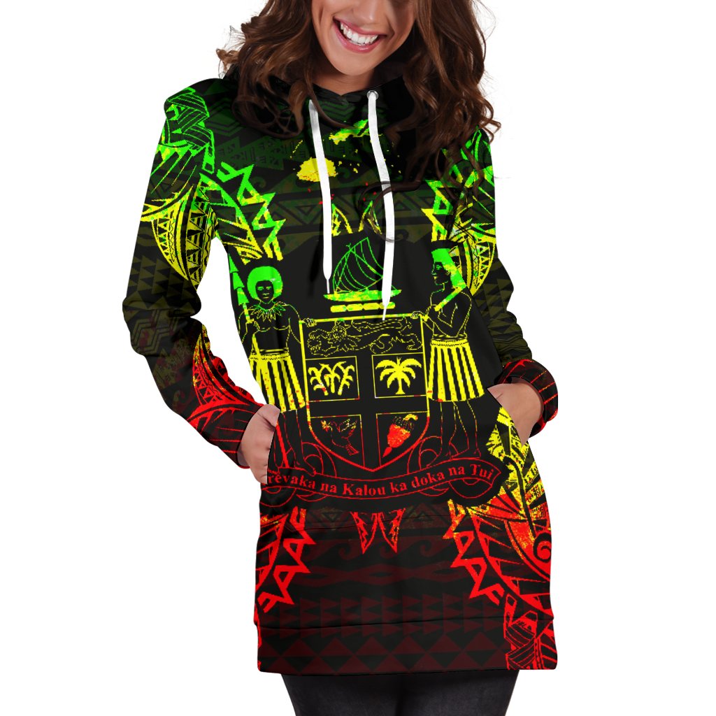 Fiji Polynesian Hoodie Dress Map Reggae - Polynesian Pride