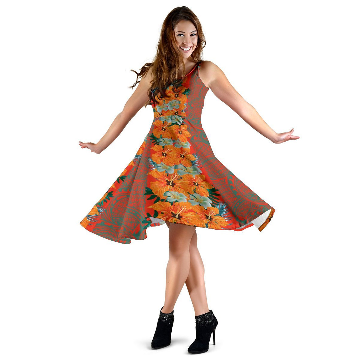 Hawaii Tropical Flowers Polynesian - Hawaiian Midi Dress - Haka Style - Polynesian Pride