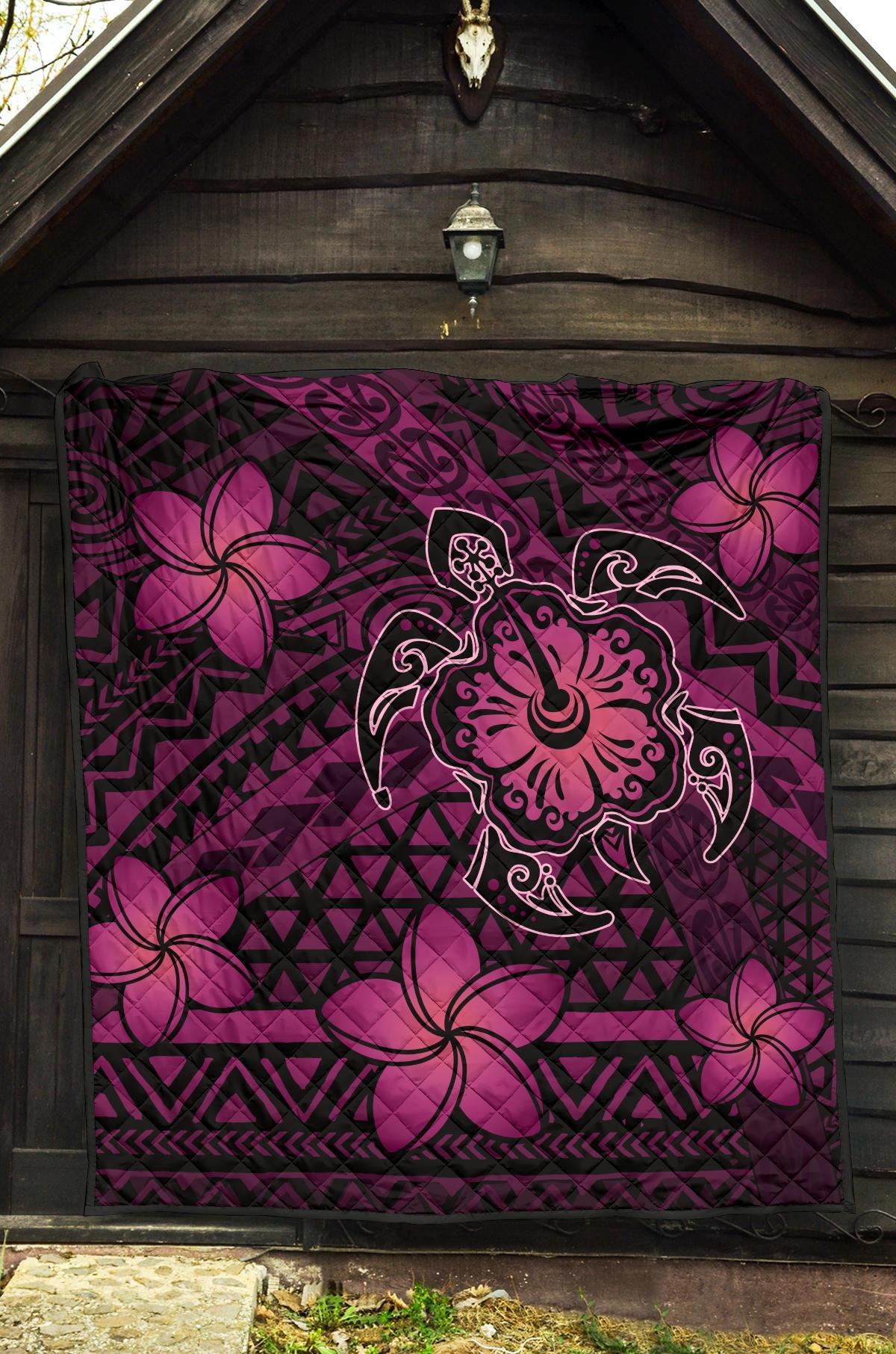 Hawaii Mix Polynesian Turtle Plumeria Premium Quilt - AH - Nick Style - Pink - Polynesian Pride