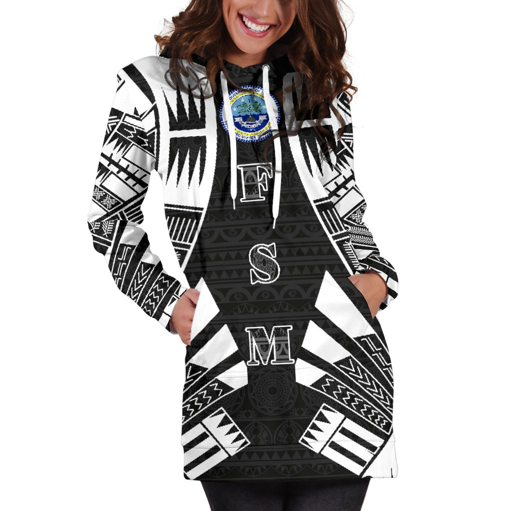 Federated States of Micronesia Hoodie Dress - Polynesian Tattoo Black - Polynesian Pride