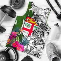 Fiji Men's Tank Top White - Turtle Plumeria Banana Leaf White - Polynesian Pride