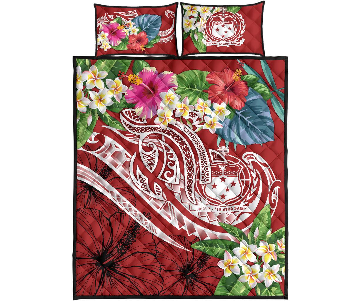 Polynesian Samoa Quilt Bed Set - Summer Plumeria (Red) - Polynesian Pride