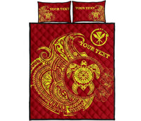 Hawaii Polynesian Personalised Quilt Bed Set - Vintage Polynesian Turtle (Red) - Polynesian Pride