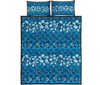 Fiji Polynesian Quilt Bed Set Tapa Hibiscus Blue - Polynesian Pride