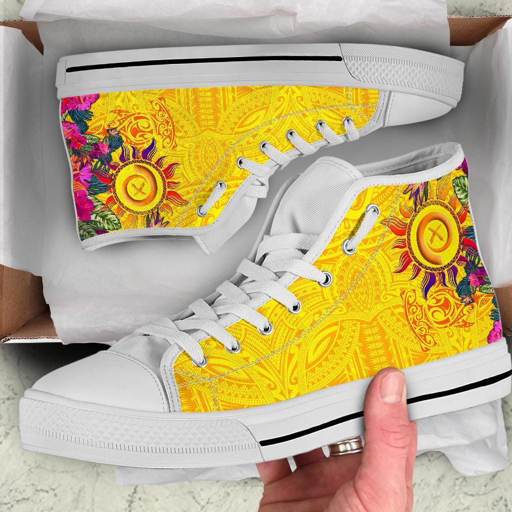 Polynesian High - Top Shoes - Vanuatu Symbols With Hibiscus - Polynesian Pride