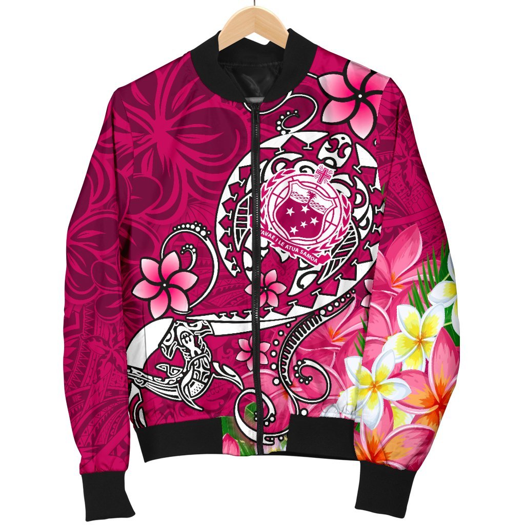 Samoa Men's Bomber Jacket - Turtle Plumeria (Pink) - Polynesian Pride