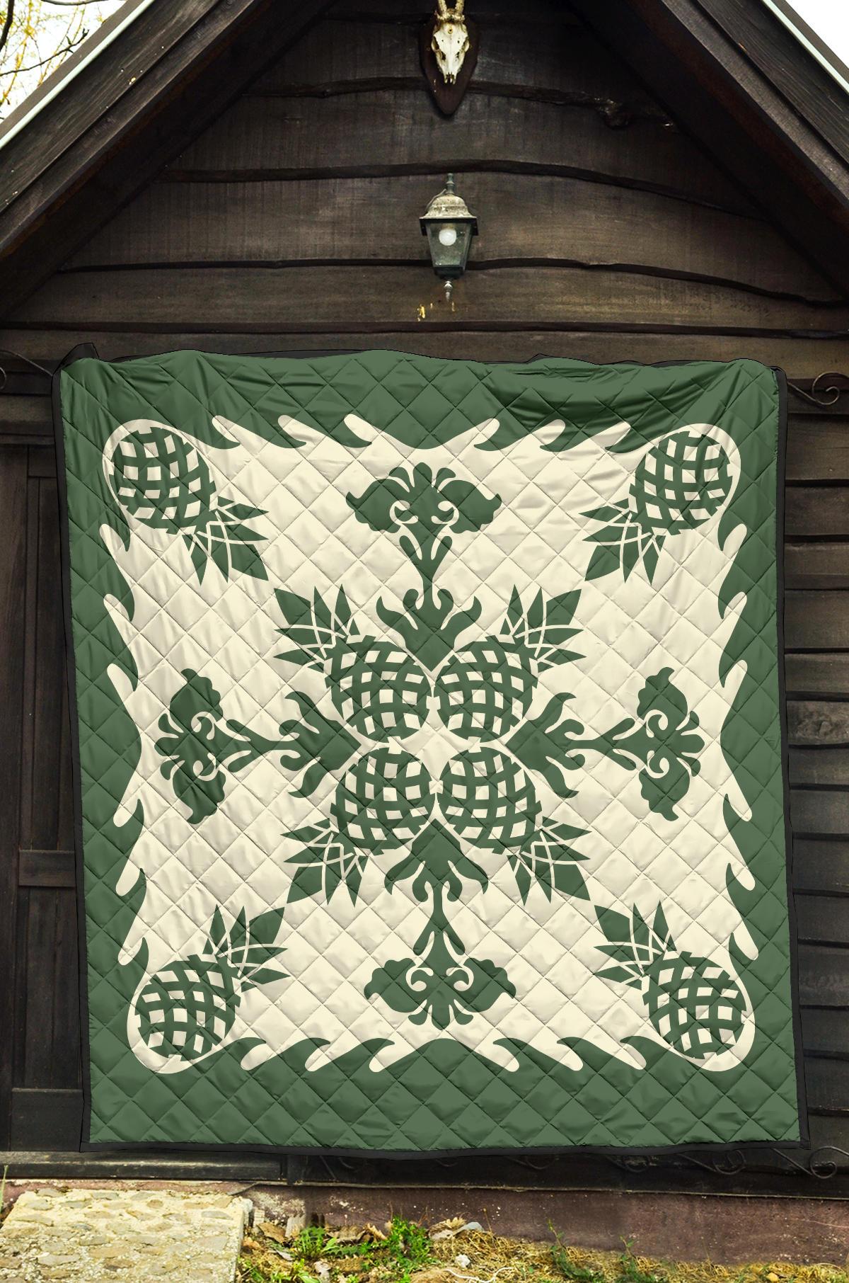 Hawaiian Premium Quilt Pineapple Pattern - Green - Polynesian Pride