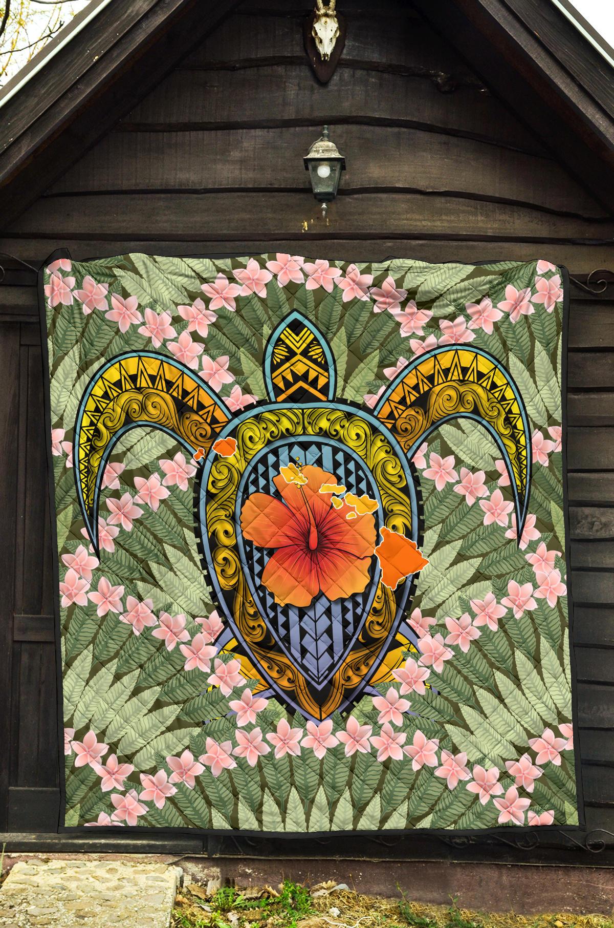 Hawaii Turtle Map Plumeria Hawaiian Tropical Premium Quilt - Candy Style - AH - Polynesian Pride