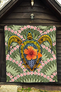 Hawaii Turtle Map Plumeria Hawaiian Tropical Premium Quilt - Candy Style - AH - Polynesian Pride