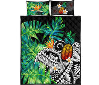 Kanaka Maoli (Hawaiian) Quilt Bed Set, Polynesian Pineapple Banana Leaves Green - Polynesian Pride