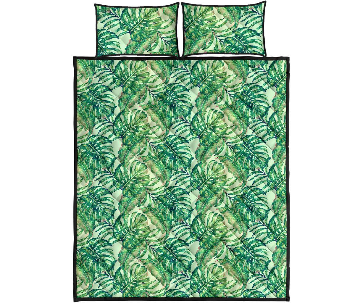 Hawaii Quilt Bed Set Tropical Leaves Jungle Monstera Leaf AH - Polynesian Pride