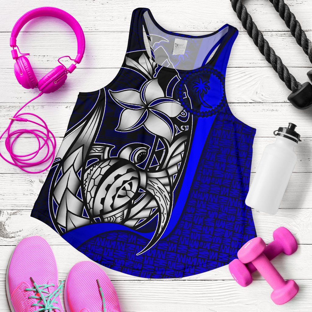 Chuuk Micronesia Women's Racerback Tank Blue - Turtle With Hook - Polynesian Pride