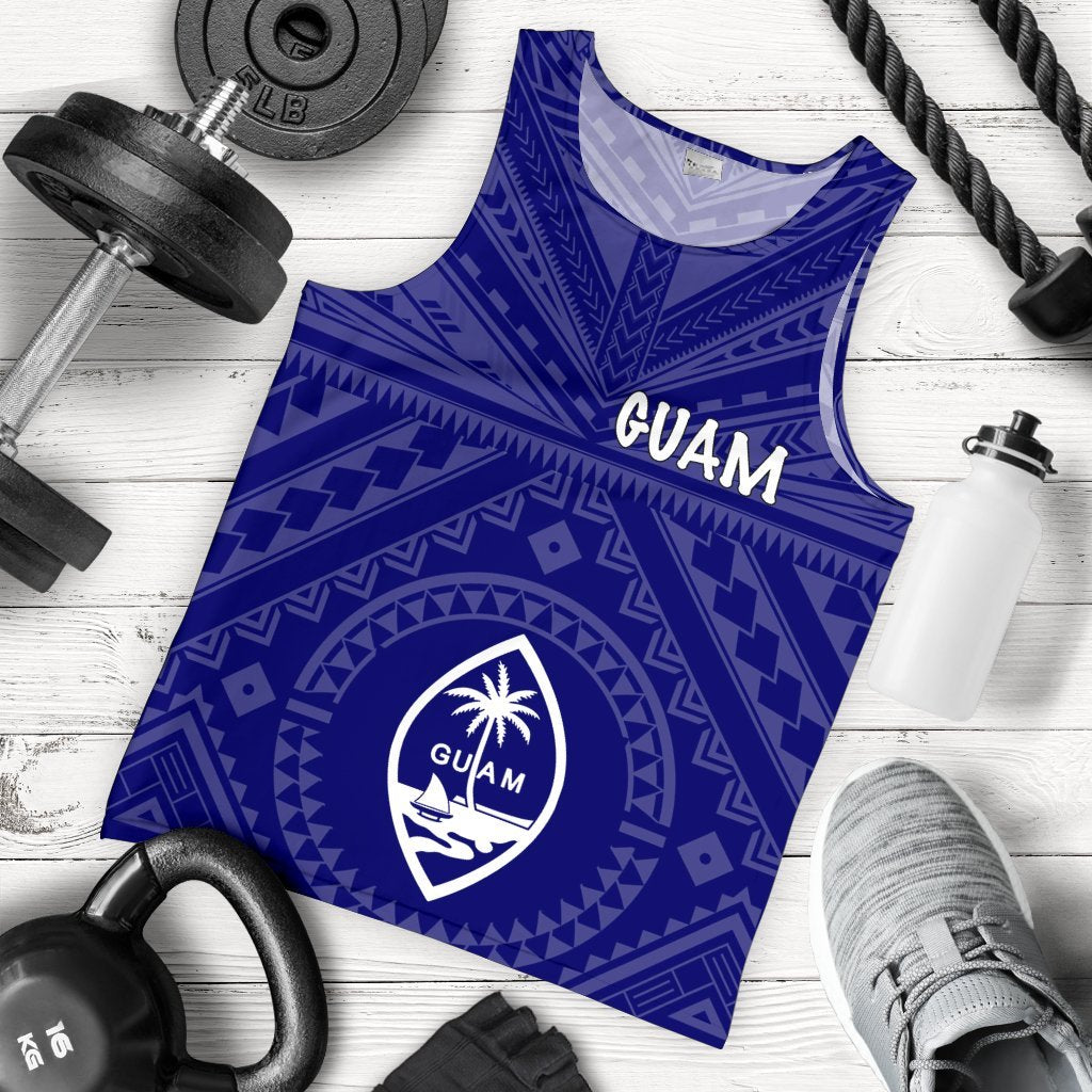 Guam Men's Tank - Guam Seal With Polynesian Tattoo Style (Blue) Blue - Polynesian Pride