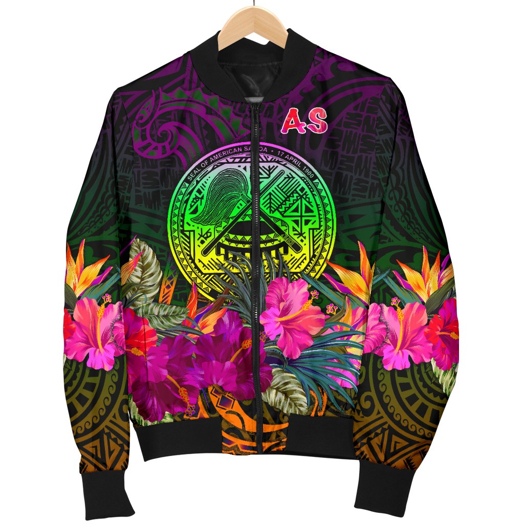 American Samoa Men's Bomber Jacket - Summer Hibiscus - Polynesian Pride