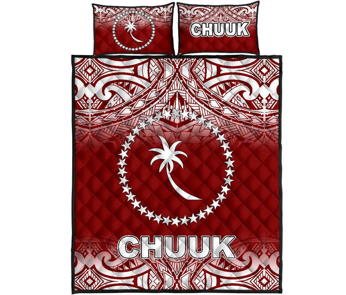 Chuuk Quilt Bed Set - Chuuk Flag Red Fog Style Red - Polynesian Pride