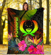 Pohnpei Polynesian Premium Blanket - Hibiscus and Banana Leaves - Polynesian Pride