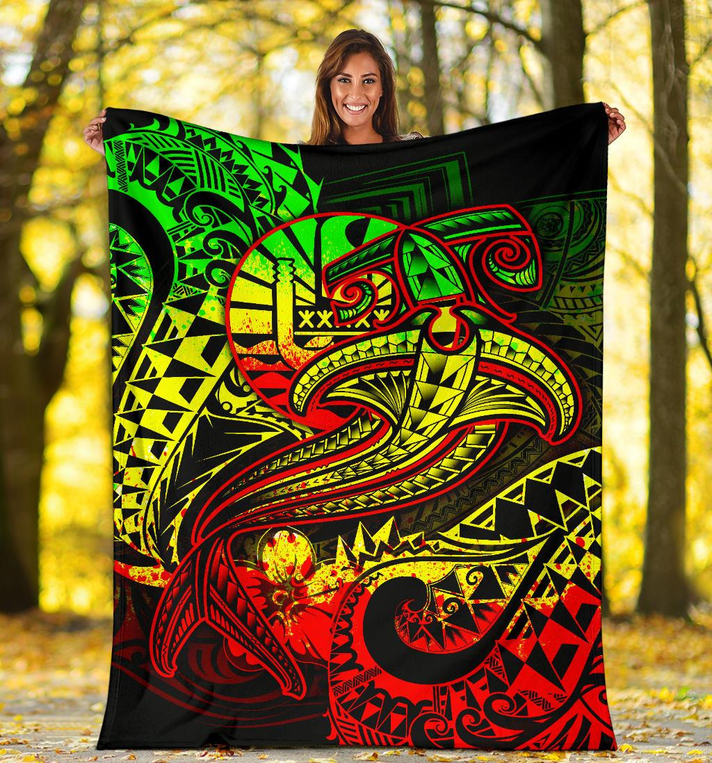Tahiti Premium Blanket - Reggae Shark Polynesian Tattoo - Polynesian Pride