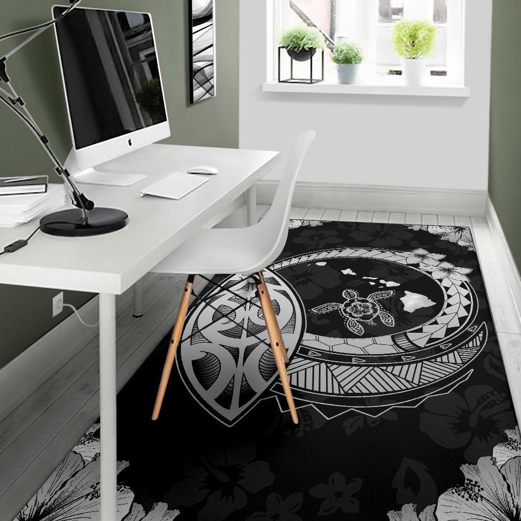 Hawaii Turtle Hibiscus Corner Map Polynesian Area Rug AH - Polynesian Pride
