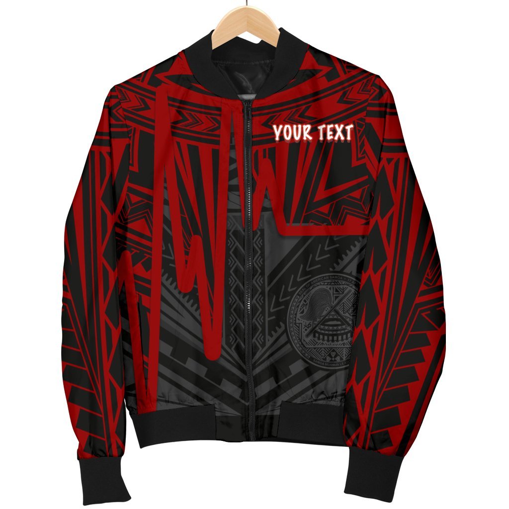 American Samoa Personalised Men's Bomber Jacket - Seal With Polynesian Pattern Heartbeat Style (Red) - Polynesian Pride