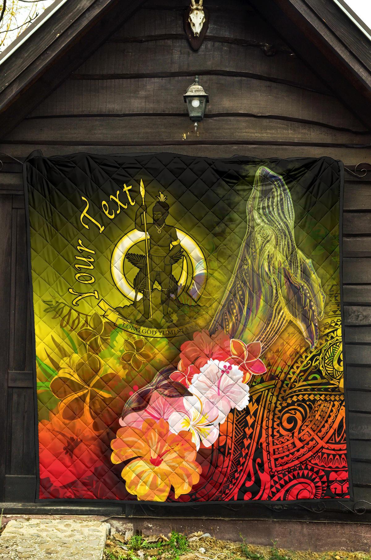 Vanuatu Custom Personalised Premium Quilt - Humpback Whale with Tropical Flowers (Yellow) - Polynesian Pride
