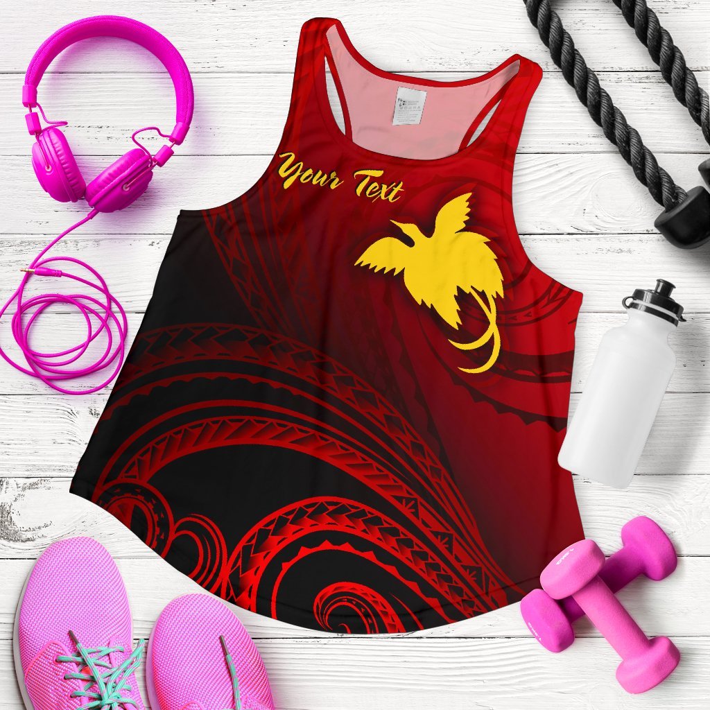 Papua New Guinea Custom Personalised Women's Racerback Tank - Raggiana Bird of Paradise Polynesian Patterns Red - Polynesian Pride