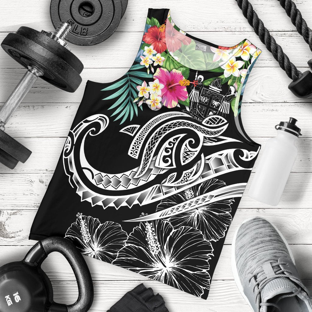Fiji Polynesian Men's Tank Top - Summer Plumeria (Black) Black - Polynesian Pride